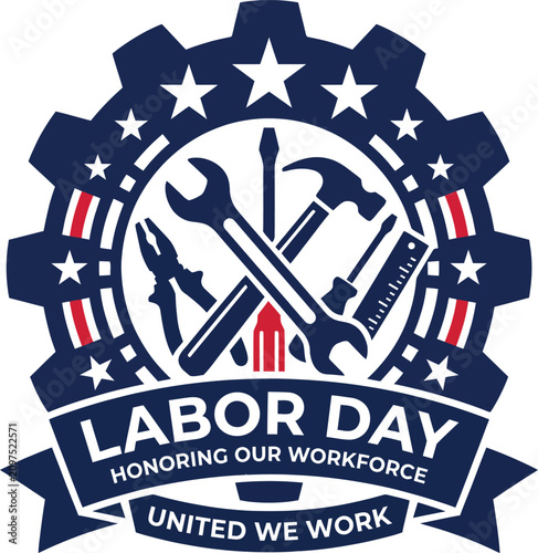 Labor Day Celebration Concept with Gear and Stars on on a Transparent