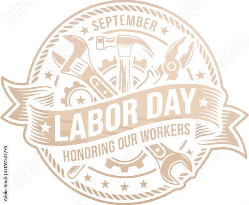 Labor Day Celebration Concept with Logo and Tools on a transparent background