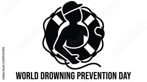 Foto Life preserver silhouette with person black on white background