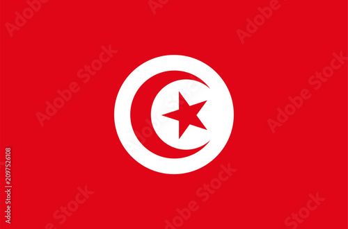Tunisia national flag featuring red background, white circle, crescent and star