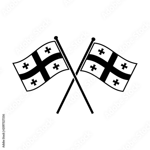 Tableau sur toile Georgian Flags Silhouette On White Background Crossed National Symbols