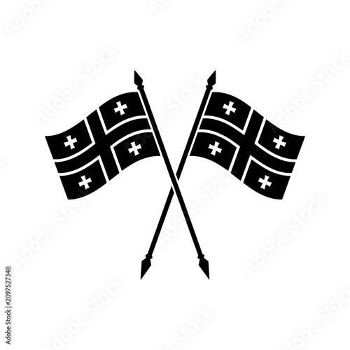 Tableau sur toile Two Crossed Georgian Flags Black Silhouette On White Background