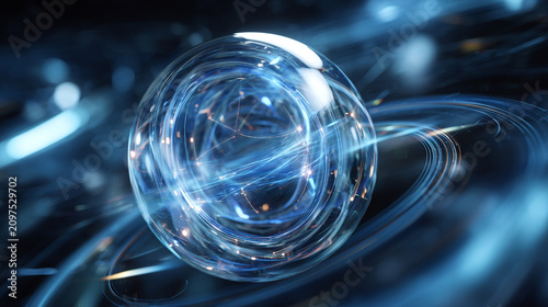 Abstract 3D blue light spiral vortex motion blur. Dynamic energy swirl isolated on transparent background for futuristic design.