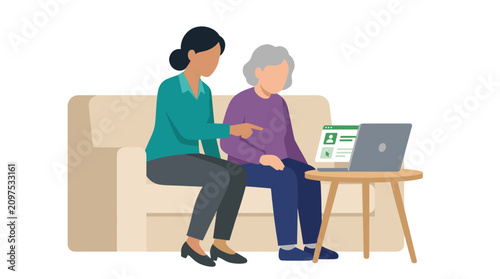 Cuadro en lienzo Nurse teaching elderly woman how to use a laptop.