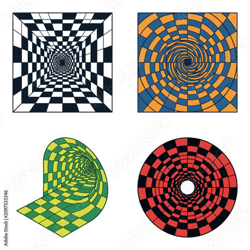 Colorful Geometric Optical Illusion Patterns Collection.