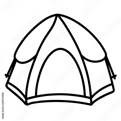 camping accesory a wildlife tent hand drawn black and white outline. Mindful summer hiking camping concept.