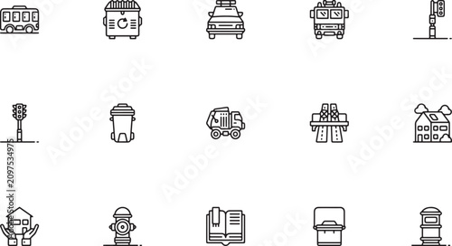 Tablou pe pânză Public Transport & Services icon set featuring urban city vehicles including tax