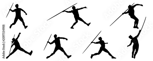 People silhouettes. Poses of people engaged in sports javelin throw. Vector illustration	

