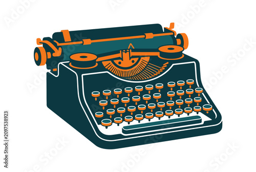 Quadro em tela A stylized, two-tone illustration of a vintage manual typewriter