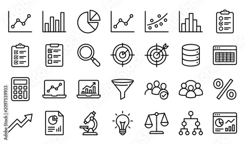Bild auf Leinwand Statistical Bias and Data Collection Process Black Vector Icon Set for Research