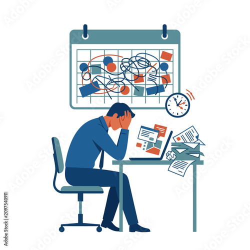 Obraz na plátne A stressed professional overwhelmed by a chaotic schedule and deadlines