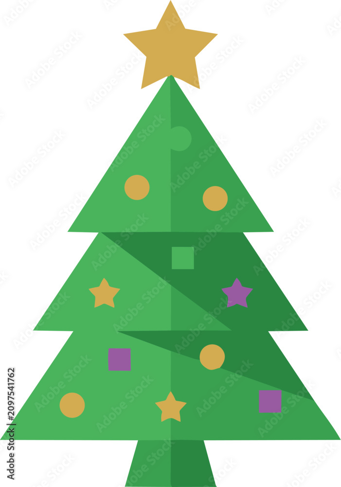 Obraz premium Decorated Christmas Tree Flat Vector Illustration