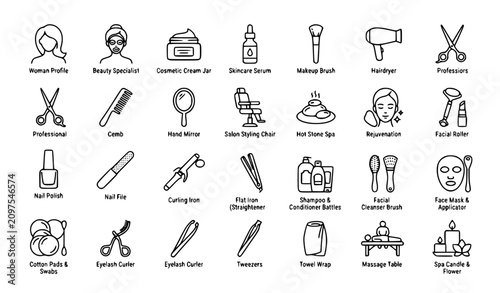 Foto Beauty Salon Thin Line Icons Collection Skincare Hairdressing Vector