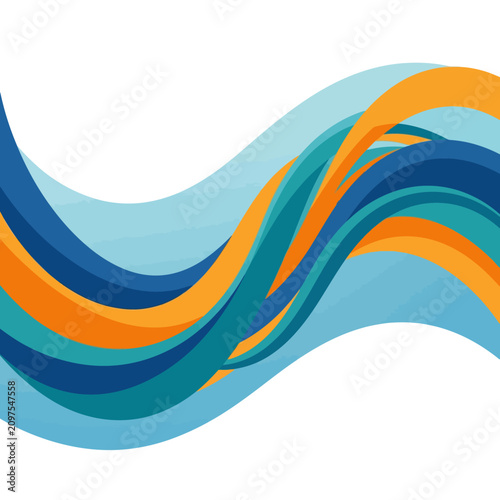 Fotografie Abstract wavy ribbons in blue, teal and orange flow gracefully