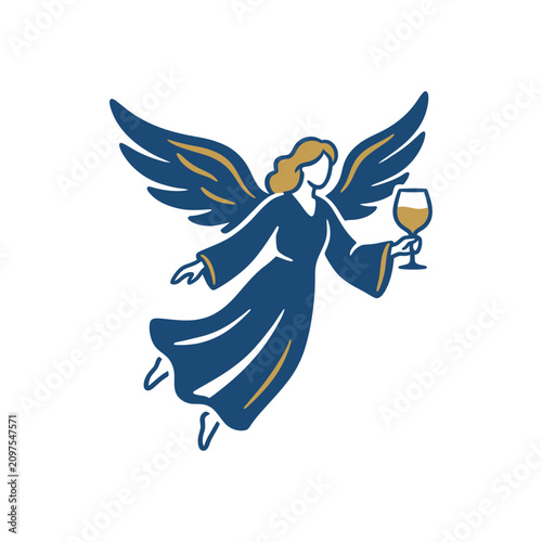 Photos A blue winged angel holding a glass of white wine aloft
