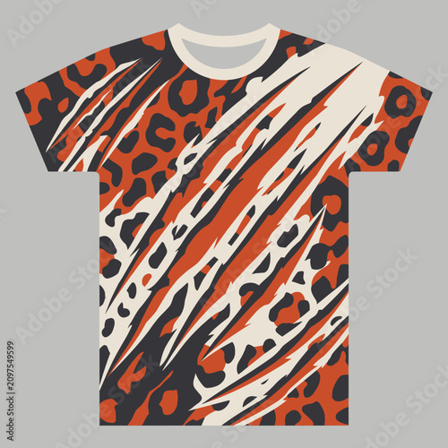 Slika na platnu Bold all-over print t-shirt featuring an orange and black animal pattern