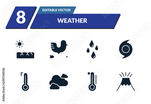 Bild auf Leinwand filled weather icons set - drought, weathercock, drops, hurricane