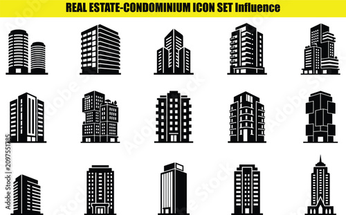 Collection of building facades stylized architectural forms against a light colored backdrop architecture buildings construction urban cityscape residential commercial skyscrapers high rise apartments