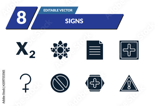 Obraz na plátně filled signs icons set - subscript, atom, text documents, add