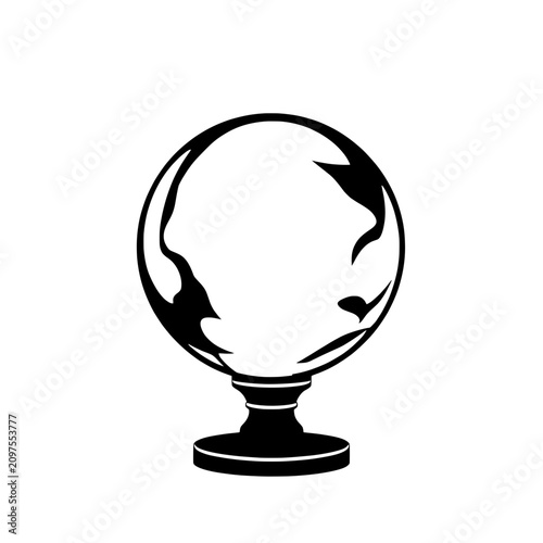 Quadro su tela Black crystal ball silhouette with reflective glass highlights on a decorative p