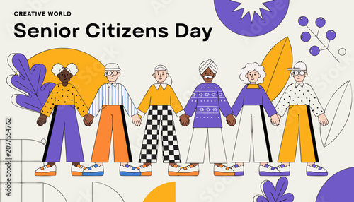 Senior citizens day, elderly people illustration, vector graphics, colorful flat design