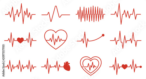 Konstfotografi Red heartbeats EKG lines and cardiograms with a heart symbol during a medical ch