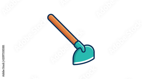 Canvastavla Garden tool illustration with wooden handle and turquoise head