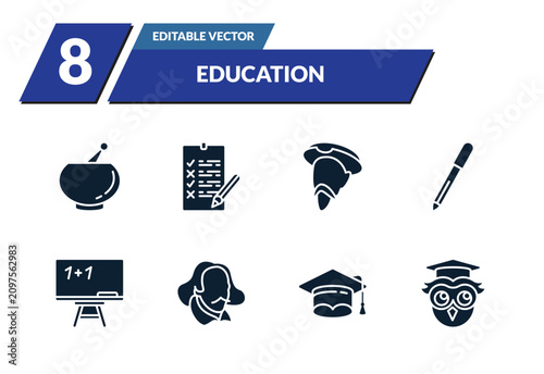 Tableau sur toile filled education icons set - punch bowl, exam, don quixote, pen