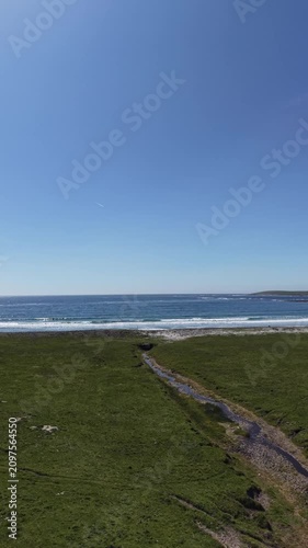 Coastal Grassland Path Leading to the Sea Under Clear Blue Sky