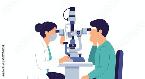 Optometrist performing eye exam on patient