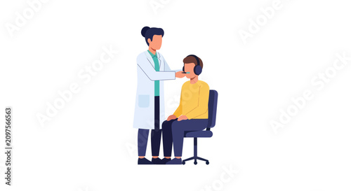 Tableau sur toile Doctor conducting hearing test on patient with headphones