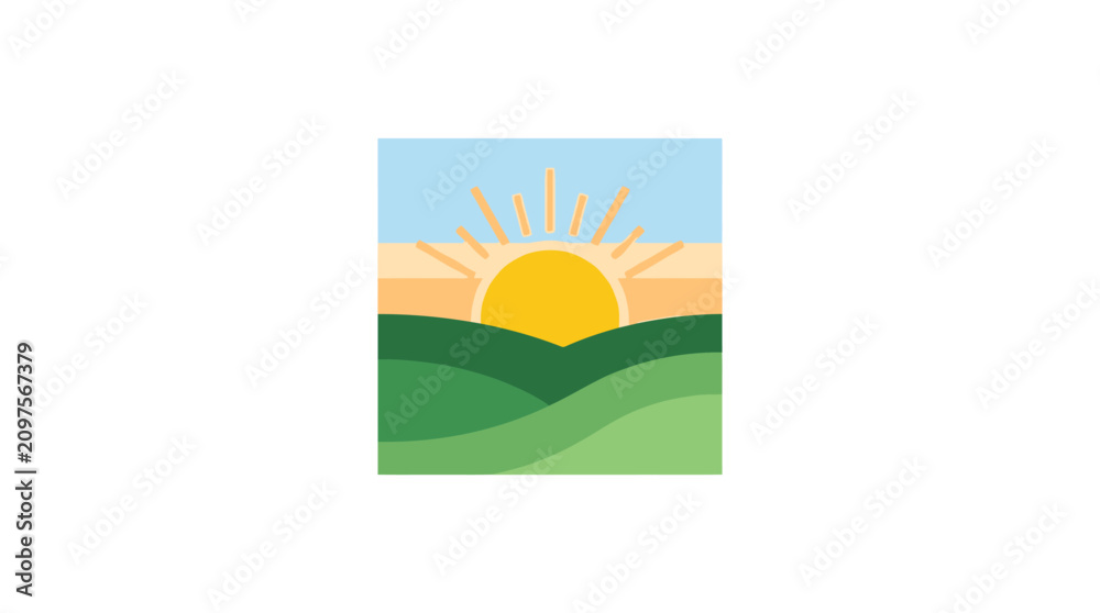 Fototapeta premium Sunrise over rolling green hills landscape.