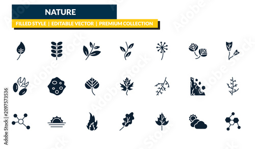 Tableau sur toile filled nature icons set - apricot leaf leaf, briar leaf, obcordate, chemical structure