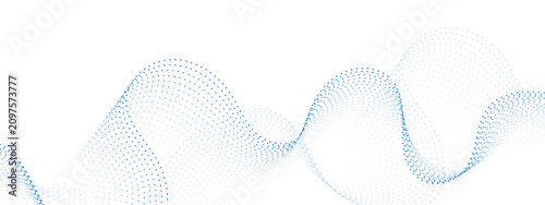 Abstract blue dotted wave line background with flowing halftone gradient curves, smooth digital particle pattern, modern technology network design, futuristic vector banner on white background