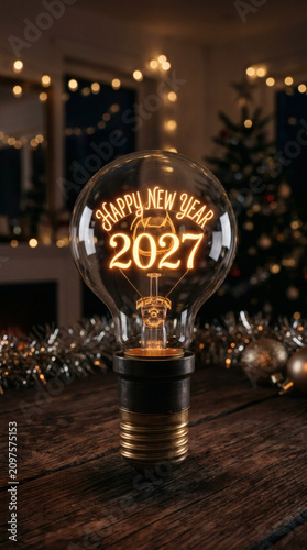 Happy New Year 2027, Light Bulb Decoration, Festive Holiday Lighting, New Year's Eve Celebration