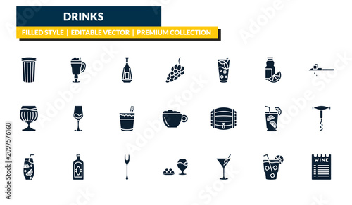 Bild auf Leinwand filled drinks icons set - paper cup, latte, drip, wine list