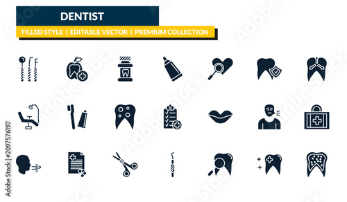 Tableau sur toile filled dentist icons set - dentist tools, dentist, intraoral, inner tooth