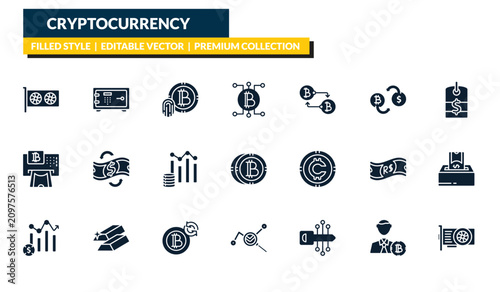 Canvas Print filled cryptocurrency icons set - video card, strongbox, dollar tag, vga card