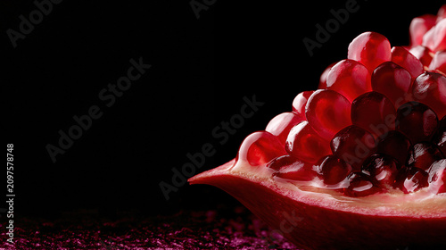 Close-Up of a Pomegranate Halved Revealing Seeds
