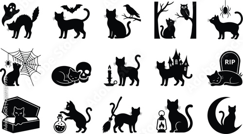 Halloween cat bundle spooky black cat silhouettes for autumn october designs