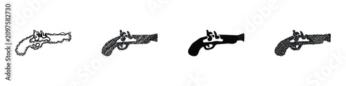 Foto A set of four distinct artistic interpretations of a historical flintlock pistol