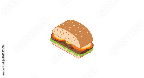 Isometric Delicious Hamburger with Lettuce Tomato and Beef Patty