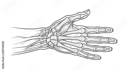 Konstfotografi Anatomical Illustration of Human Hand Skeleton and Muscles