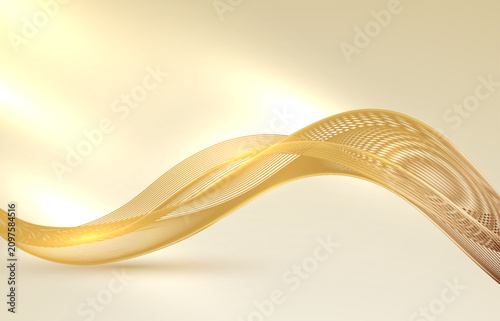 Soft Gold Gradient Transparent Wave Background. Golden Colorful Flowing Wavy Lines on pastel gradient background. Vector illustration