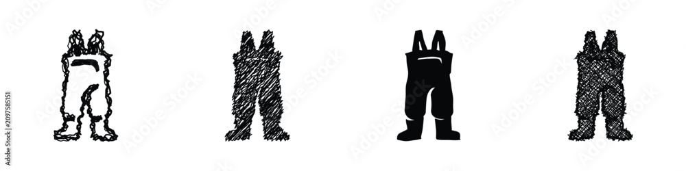 Fototapeta premium A collection of four distinct graphic representations of waders, showcasing varied artistic styles from sketch to solid silhouette