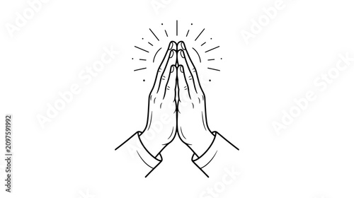 Foto Praying Hands Line Art with Light Rays
