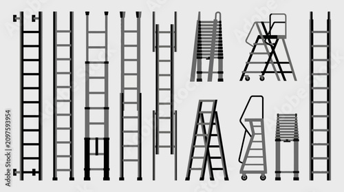 Collection of various ladders and staircases.