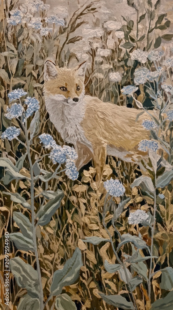 Fototapeta premium Fox amidst wildflower meadow mobile wallpaper