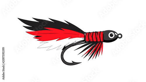 Foto Red, black, and white fishing fly lure vector illustration