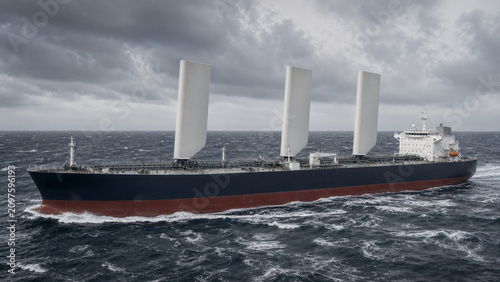 Rigid wing sail tanker in rough overcast sea